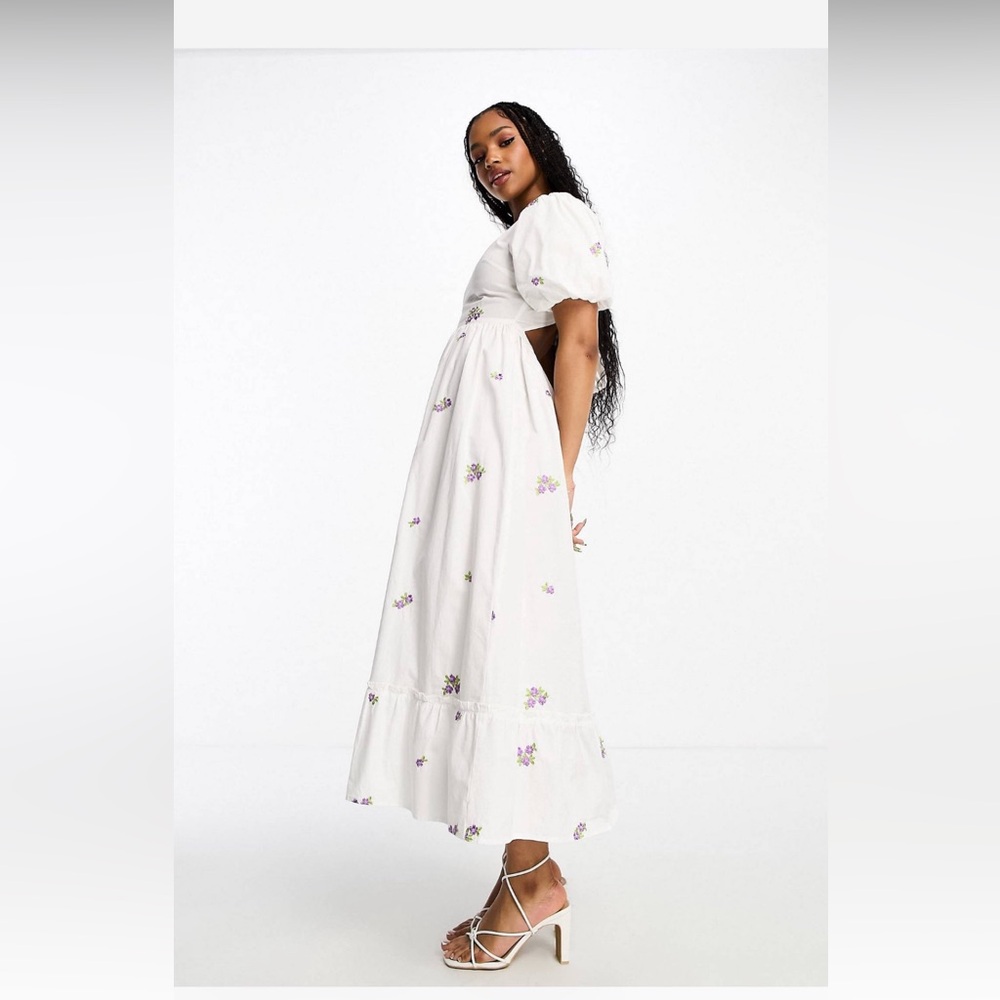 Embroidered Floral Maxi Dress with Back Tie - Picture 4 of 9